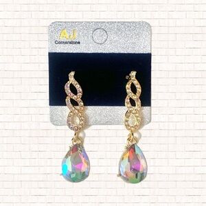 Boutique statement rhinestone crystal drop earrings fashion jewelry gold NEW OBO